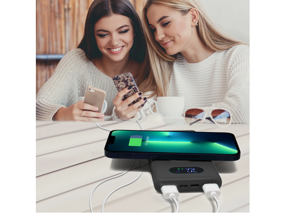 Banco de energía inalámbrico iOttie con almohadilla de carga, pantalla LED digital, botón de encendido, entradas micro USB y USB Tipo-C, y doble salida USB de 2.1A Guatemala